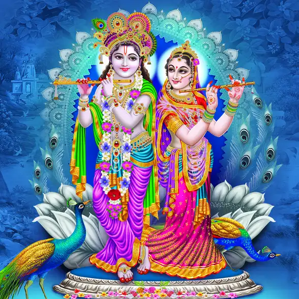 0235 Radha Krishna Plain, Glitter, Stone, Crystal High Gloss Decorative Tile by Global Art