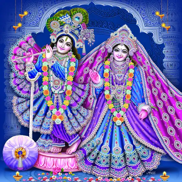 0236 Radha Krishna Plain, Glitter, Stone, Crystal High Gloss Decorative Tile by Global Art