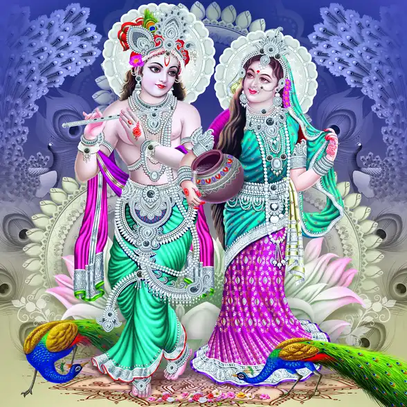 0240 Radha Krishna Plain, Glitter, Stone, Crystal High Gloss Decorative Tile by Global Art