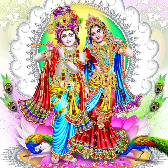 0241 Radha Krishna Plain, Glitter, Stone, Crystal High Gloss Decorative Tile by Global Art