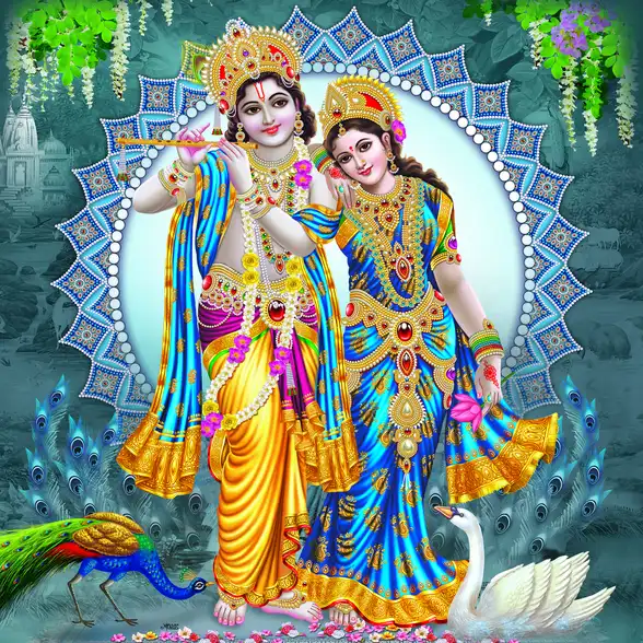 0242 Radha Krishna Plain, Glitter, Stone, Crystal High Gloss Decorative Tile by Global Art