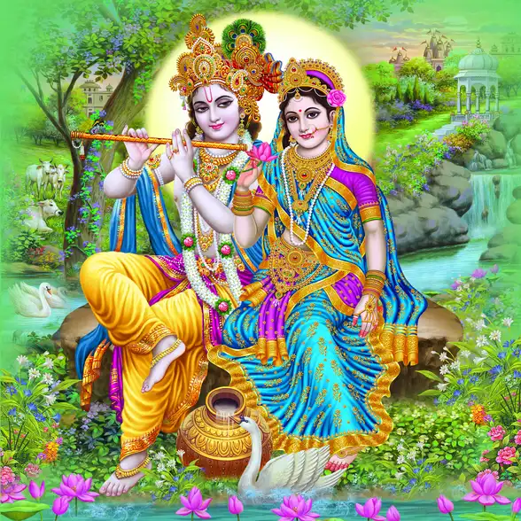 0243 Radha Krishna Plain, Glitter, Stone, Crystal High Gloss Decorative Tile by Global Art