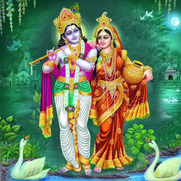 0245 Radha Krishna Plain, Glitter, Stone, Crystal High Gloss Decorative Tile by Global Art