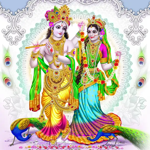 0246 Radha Krishna Plain, Glitter, Stone, Crystal High Gloss Decorative Tile by Global Art