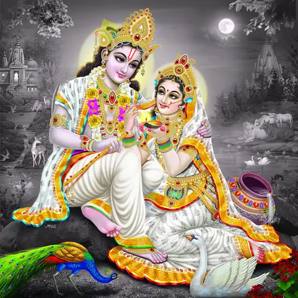 0263 Radha Krishna Plain, Glitter, Stone, Crystal High Gloss Decorative Tile by Global Art