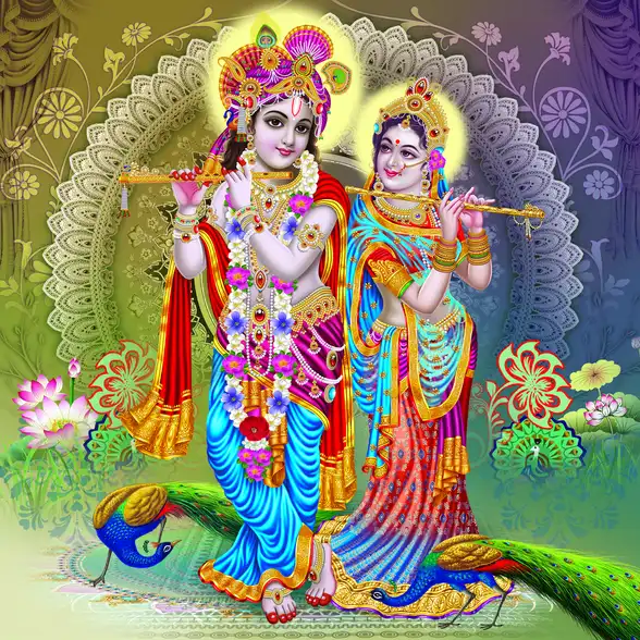0249 Radha Krishna Plain, Glitter, Stone, Crystal High Gloss Decorative Tile by Global Art