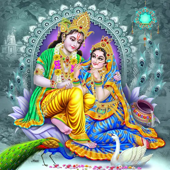 0251 Radha Krishna Plain, Glitter, Stone, Crystal High Gloss Decorative Tile by Global Art
