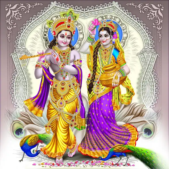 0252 Radha Krishna Plain, Glitter, Stone, Crystal High Gloss Decorative Tile by Global Art