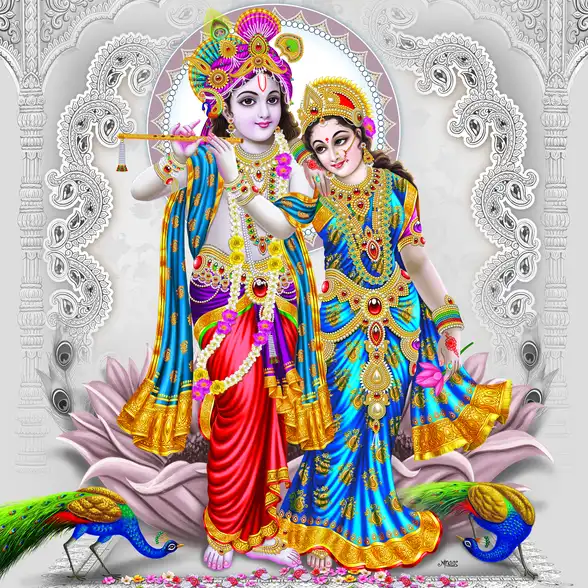 0250 Radha Krishna Plain, Glitter, Stone, Crystal High Gloss Decorative Tile by Global Art