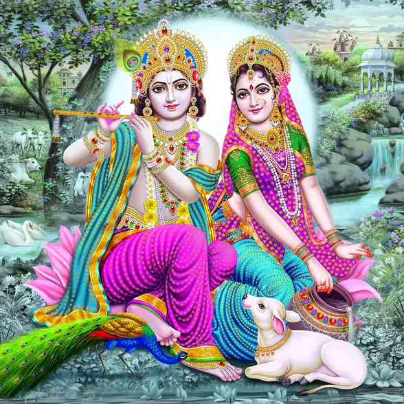0254 Radha Krishna Plain, Glitter, Stone, Crystal High Gloss Decorative Tile by Global Art