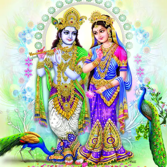0255 Radha Krishna Plain, Glitter, Stone, Crystal High Gloss Decorative Tile by Global Art
