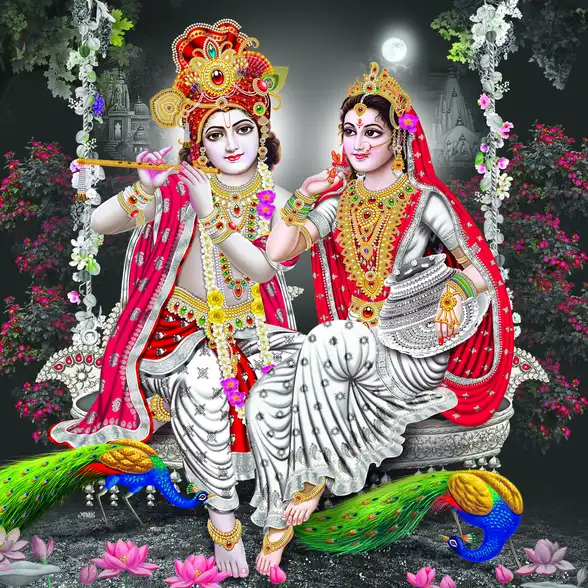 0256 Radha Krishna Plain, Glitter, Stone, Crystal High Gloss Decorative Tile by Global Art