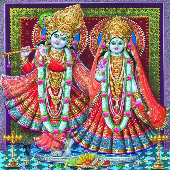0257 Radha Krishna Plain, Glitter, Stone, Crystal High Gloss Decorative Tile by Global Art