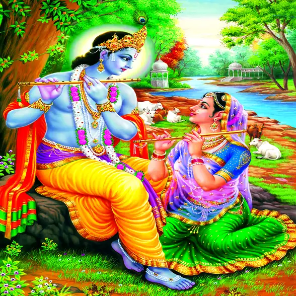 0258 Radha Krishna Plain, Glitter, Stone, Crystal High Gloss Decorative Tile by Global Art