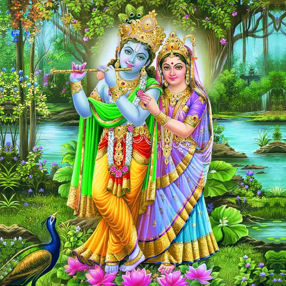 0259 Radha Krishna Plain, Glitter, Stone, Crystal High Gloss Decorative Tile by Global Art