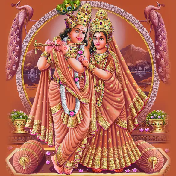 0260 Radha Krishna Plain, Glitter, Stone, Crystal High Gloss Decorative Tile by Global Art