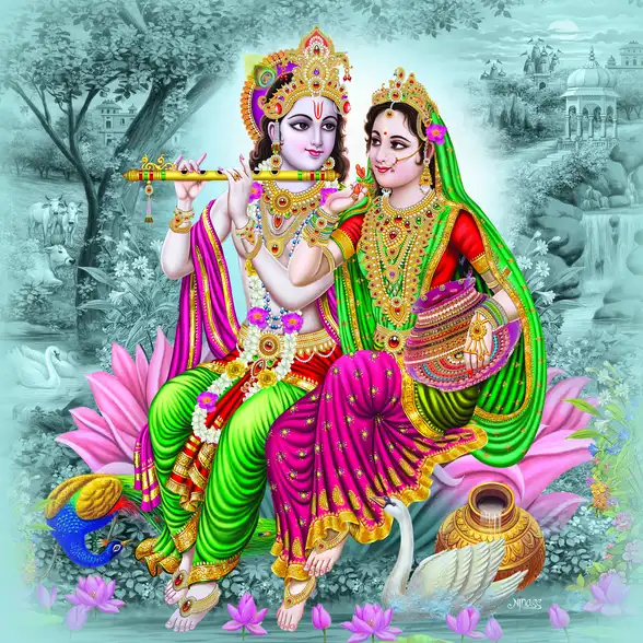 0261 Radha Krishna Plain, Glitter, Stone, Crystal High Gloss Decorative Tile by Global Art
