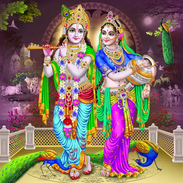 0262 Radha Krishna Plain, Glitter, Stone, Crystal High Gloss Decorative Tile by Global Art