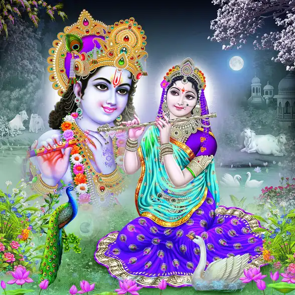 0265 Radha Krishna Plain, Glitter, Stone, Crystal High Gloss Decorative Tile by Global Art
