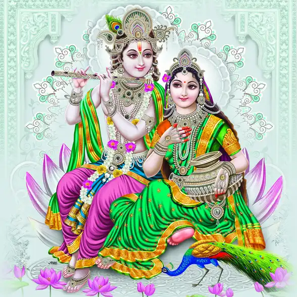 0264 Radha Krishna Plain, Glitter, Stone, Crystal High Gloss Decorative Tile by Global Art