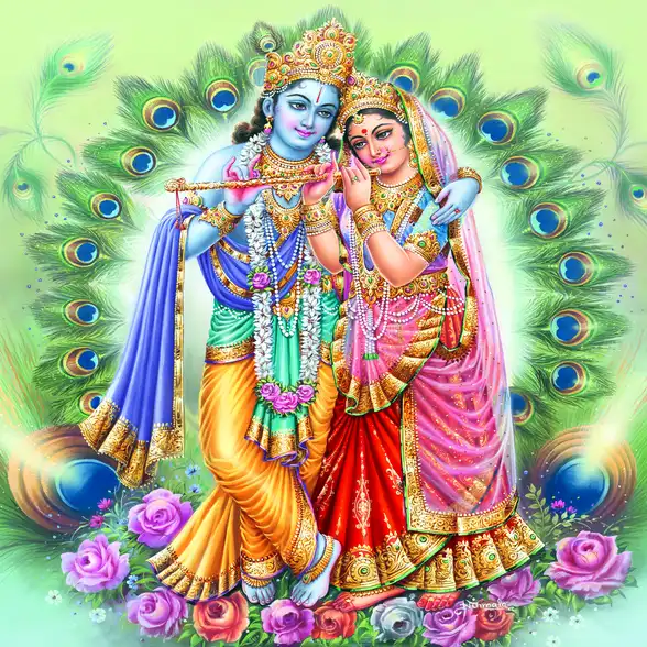 0267 Radha Krishna Plain, Glitter, Stone, Crystal High Gloss Decorative Tile by Global Art