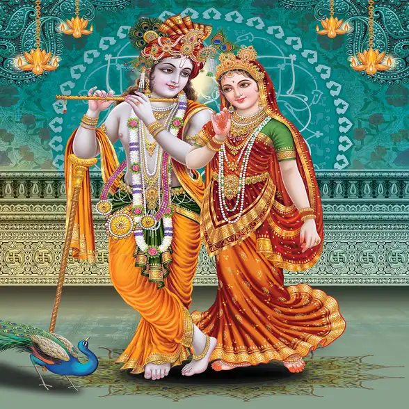 0269 Radha Krishna Plain, Glitter, Stone, Crystal High Gloss Decorative Tile by Global Art