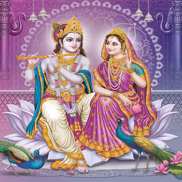 0270 Radha Krishna Plain, Glitter, Stone, Crystal High Gloss Decorative Tile by Global Art