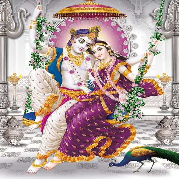 0272 Radha Krishna Plain, Glitter, Stone, Crystal High Gloss Decorative Tile by Global Art