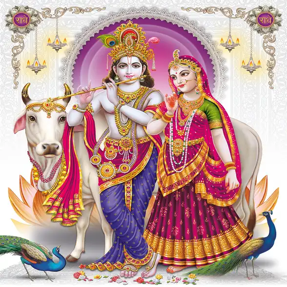 0274 Radha Krishna Plain, Glitter, Stone, Crystal High Gloss Decorative Tile by Global Art