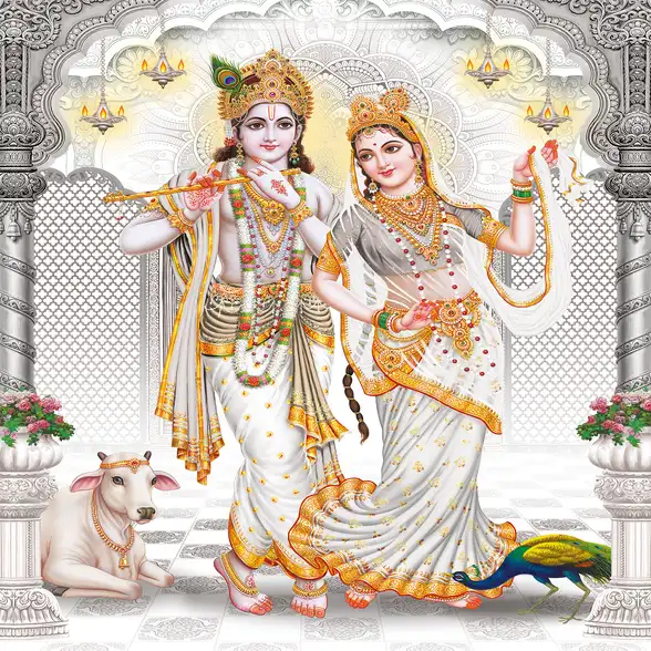 0275 Radha Krishna Plain, Glitter, Stone, Crystal High Gloss Decorative Tile by Global Art