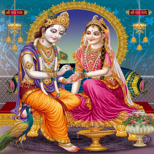0276 Radha Krishna Plain, Glitter, Stone, Crystal High Gloss Decorative Tile by Global Art