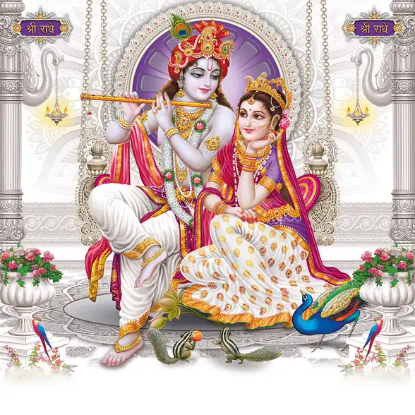 0279 Radha Krishna Plain, Glitter, Stone, Crystal High Gloss Decorative Tile by Global Art
