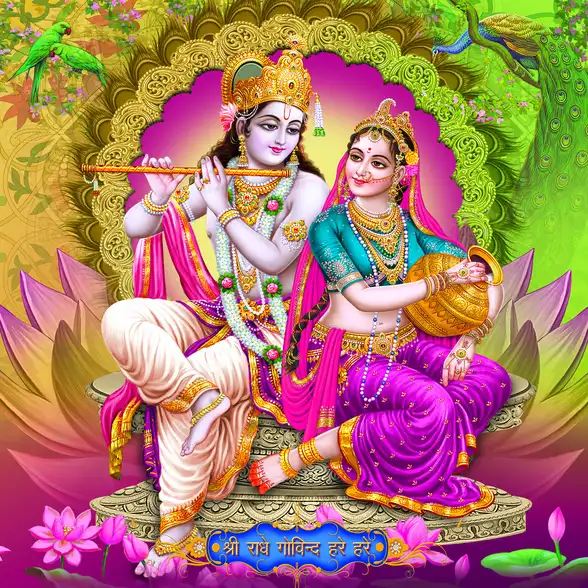 1778 Radha Krishna Plain, Glitter, Stone, Crystal High Gloss Decorative Tile by Global Art