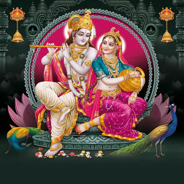 1780 Radha Krishna Plain, Glitter, Stone, Crystal High Gloss Decorative Tile by Global Art