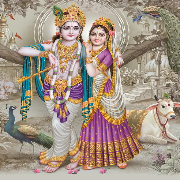 1782 Radha Krishna Plain, Glitter, Stone, Crystal High Gloss Decorative Tile by Global Art