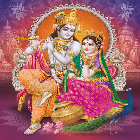 1783 Radha Krishna Plain, Glitter, Stone, Crystal High Gloss Decorative Tile by Global Art