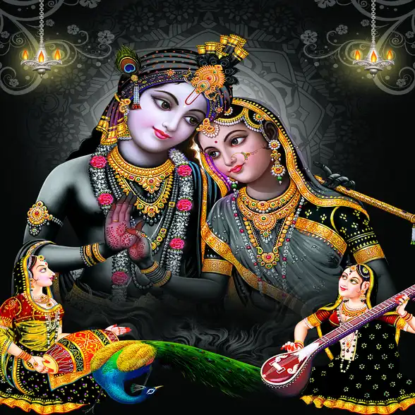 1785 Radha Krishna Plain, Glitter, Stone, Crystal High Gloss Decorative Tile by Global Art