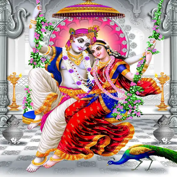 1787 Radha Krishna Plain, Glitter, Stone, Crystal High Gloss Decorative Tile by Global Art