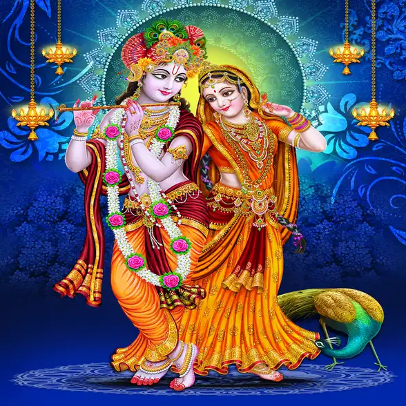 1789 Radha Krishna Plain, Glitter, Stone, Crystal High Gloss Decorative Tile by Global Art