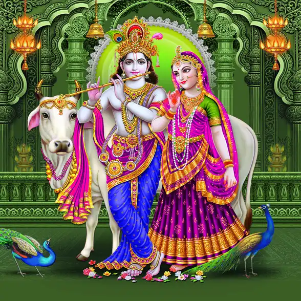 1790 Radha Krishna Plain, Glitter, Stone, Crystal High Gloss Decorative Tile by Global Art