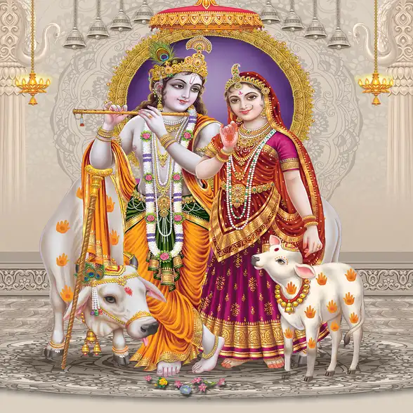 1791 Radha Krishna Plain, Glitter, Stone, Crystal High Gloss Decorative Tile by Global Art