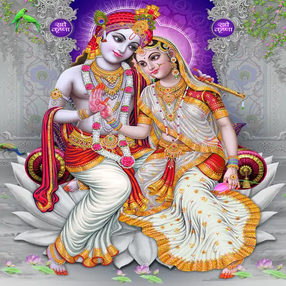 1792 Radha Krishna Plain, Glitter, Stone, Crystal High Gloss Decorative Tile by Global Art