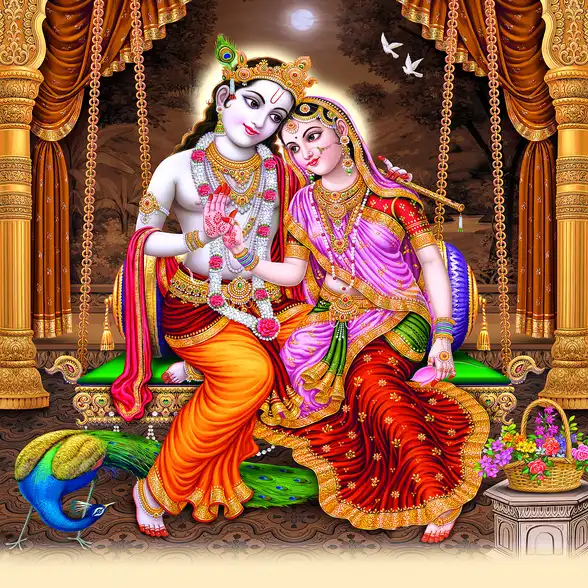 1793 Radha Krishna Plain, Glitter, Stone, Crystal High Gloss Decorative Tile by Global Art