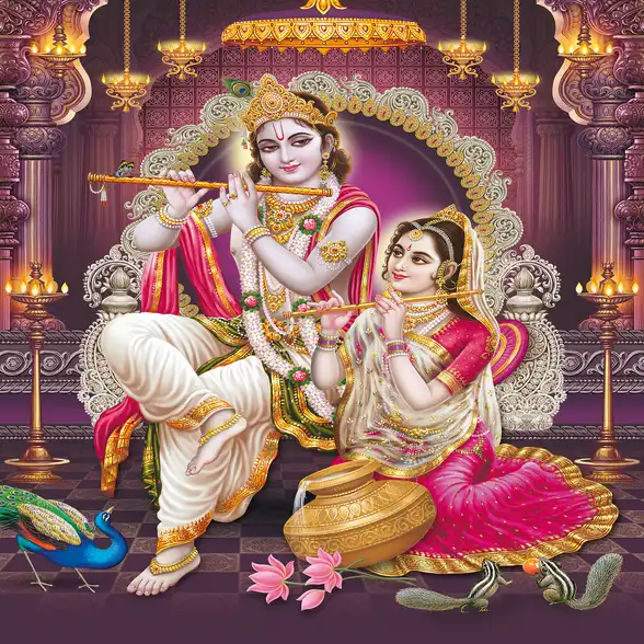 1794 Radha Krishna Plain, Glitter, Stone, Crystal High Gloss Decorative Tile by Global Art