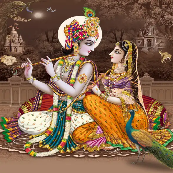 1797 Radha Krishna Plain, Glitter, Stone, Crystal High Gloss Decorative Tile by Global Art