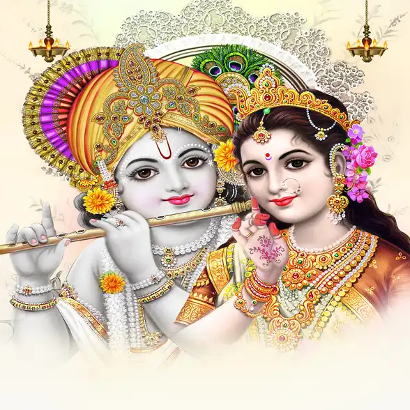 1798 Radha Krishna Plain, Glitter, Stone, Crystal High Gloss Decorative Tile by Global Art