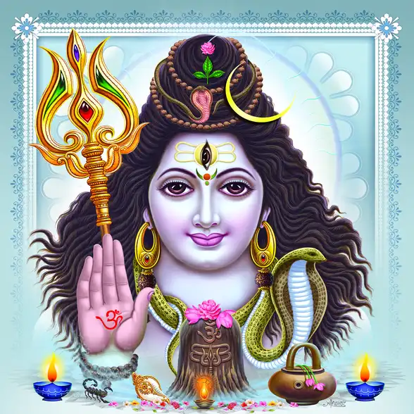 0308 Lord Shiv Plain, Glitter, Stone, Crystal High Gloss Decorative Tile by Global Art