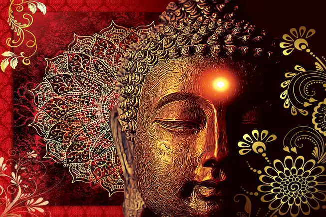 BD018 Bhagwan Budh Plain, Glitter, Stone, Crystal High Gloss Decorative Tile by Global Art