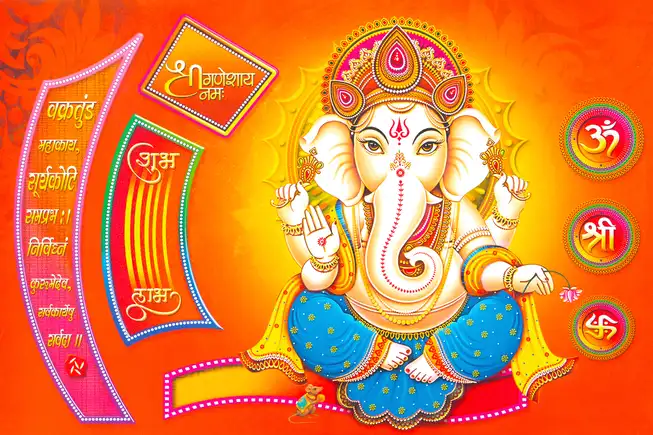 GN001 Ganesh Ji Plain, Glitter, Stone, Crystal High Gloss Decorative Tile by Global Art