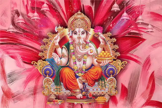 GN003 Ganesh Ji Plain, Glitter, Stone, Crystal High Gloss Decorative Tile by Global Art